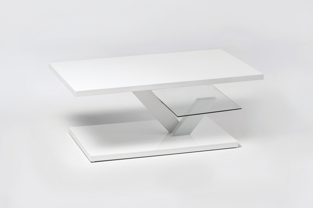 CALI 01 coffee table highgloss white clear glass 100 x 60, H 40 cm